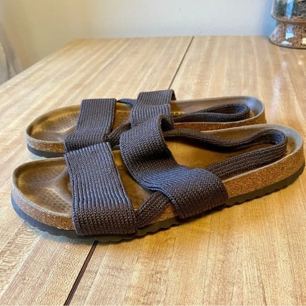 ARCOPEDICO Sandals Brown Knit Strap Woven Slingback Leather Cork Comfort Slides - Picture 6 of 10